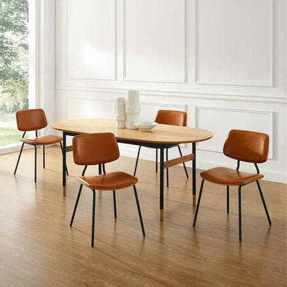 Art Leon Set of 2 Mid-century PU Leather Bentwood Dining Chairs