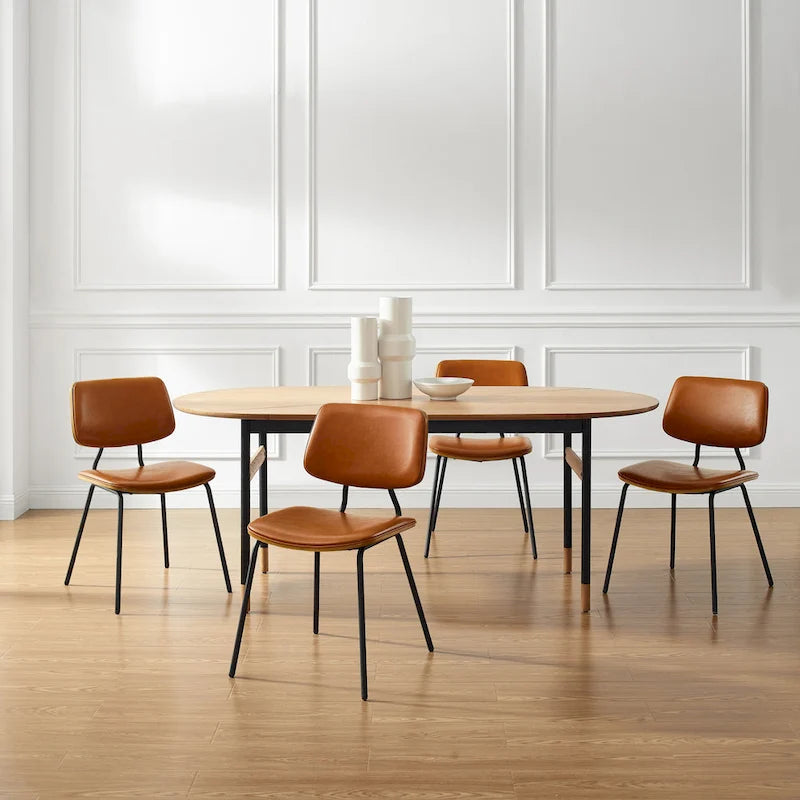 Art Leon Set of 2 Mid-century PU Leather Bentwood Dining Chairs