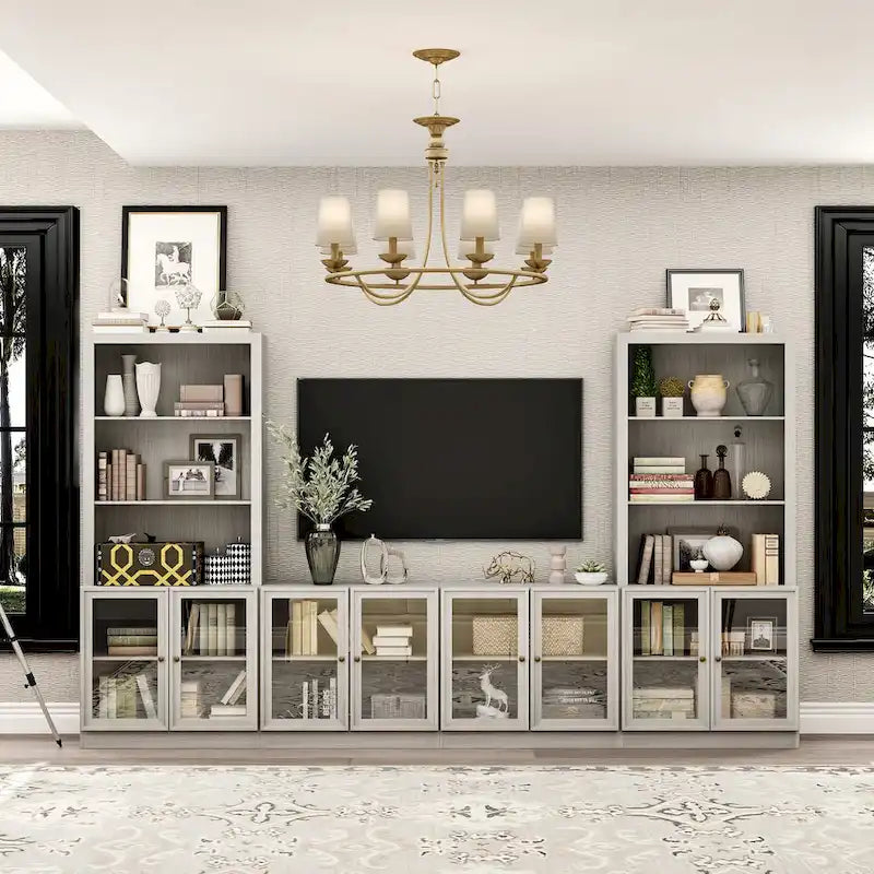 Media Console Glass Doors Modern Living Spaces Entertainment Center - 126x70.9
