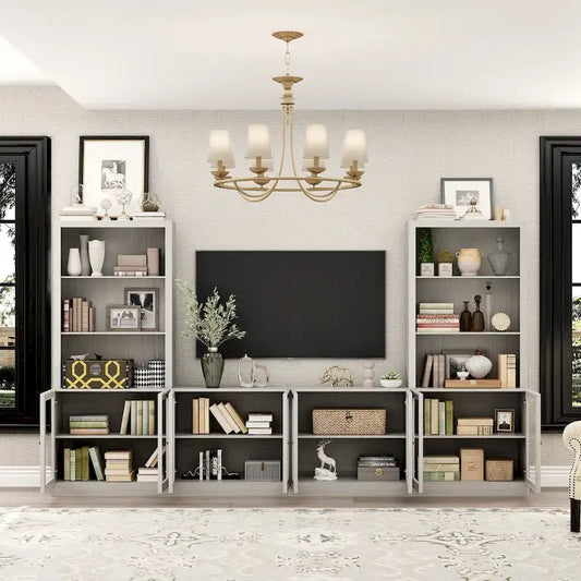 Media Console Glass Doors Modern Living Spaces Entertainment Center - 126x70.9