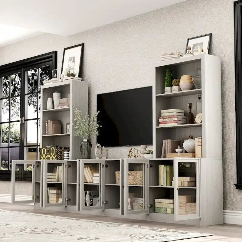 Media Console Glass Doors Modern Living Spaces Entertainment Center - 126x70.9