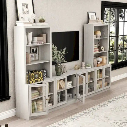Media Console Glass Doors Modern Living Spaces Entertainment Center - 126x70.9