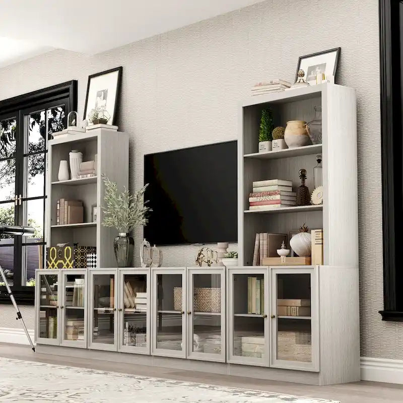 Media Console Glass Doors Modern Living Spaces Entertainment Center - 126x70.9