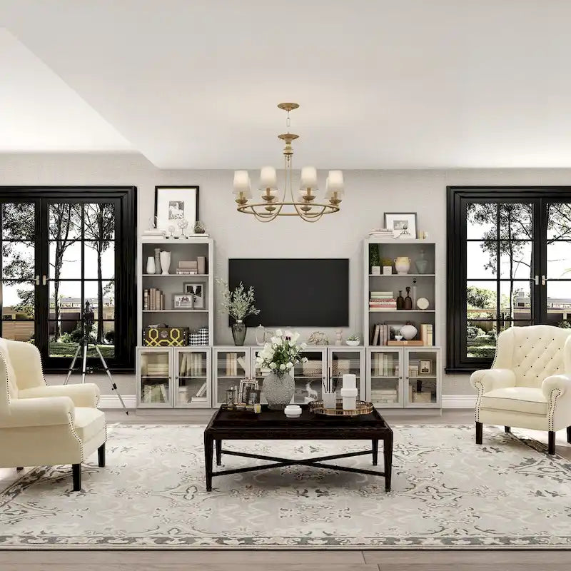 Media Console Glass Doors Modern Living Spaces Entertainment Center - 126x70.9