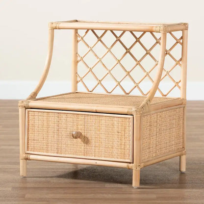 Lalo Modern Bohemian Natural Brown Rattan 1-Drawer Nightstand