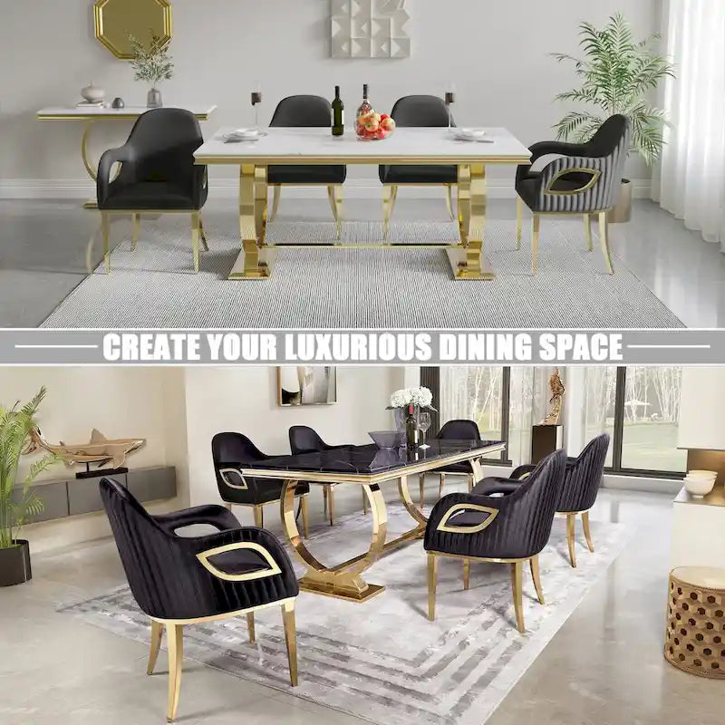 Modern Black Velvet Upholstered Armchair Dining Chair with Gold Legs