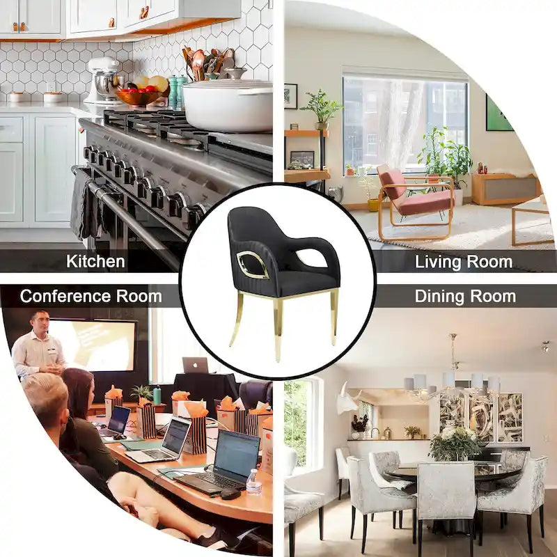 Modern Black Velvet Upholstered Armchair Dining Chair with Gold Legs