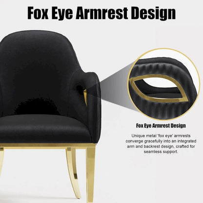 Modern Black Velvet Upholstered Armchair Dining Chair with Gold Legs
