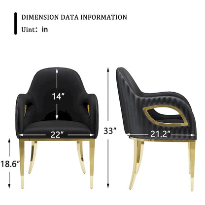Modern Black Velvet Upholstered Armchair Dining Chair with Gold Legs
