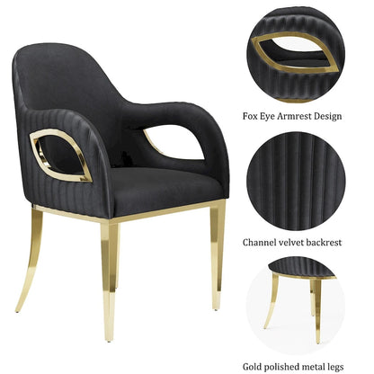 Modern Black Velvet Upholstered Armchair Dining Chair with Gold Legs