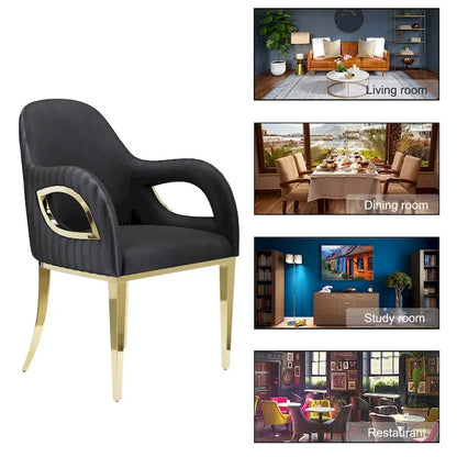 Modern Black Velvet Upholstered Armchair Dining Chair with Gold Legs