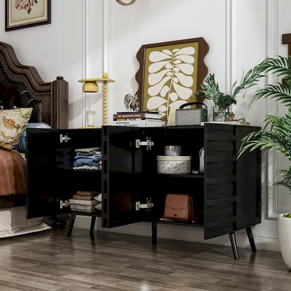 Modern Black Buffet Cabinet with Ample Storage Space Lacquer Sideboard