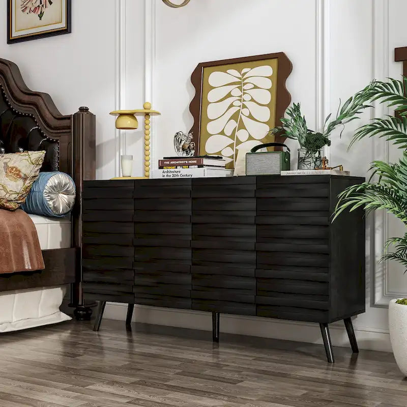 Modern Black Buffet Cabinet with Ample Storage Space Lacquer Sideboard