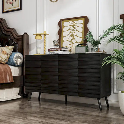 Modern Black Buffet Cabinet with Ample Storage Space Lacquer Sideboard