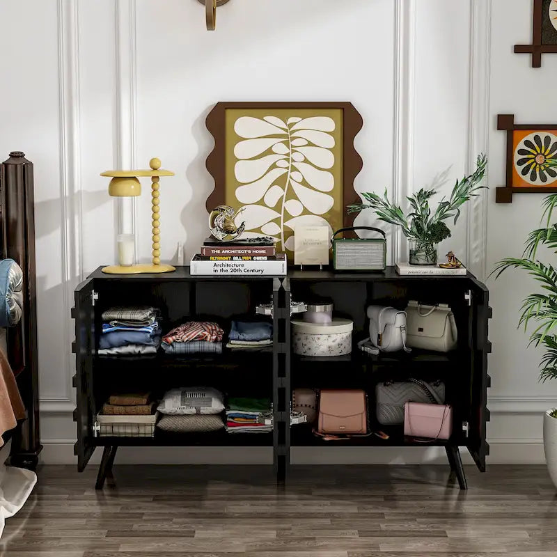 Modern Black Buffet Cabinet with Ample Storage Space Lacquer Sideboard
