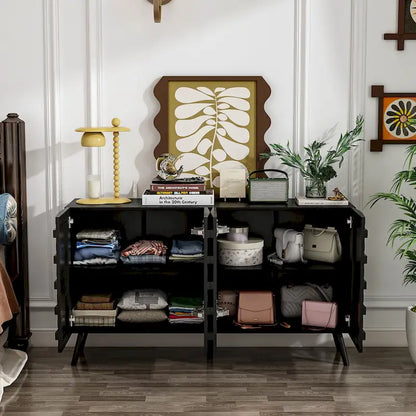 Modern Black Buffet Cabinet with Ample Storage Space Lacquer Sideboard