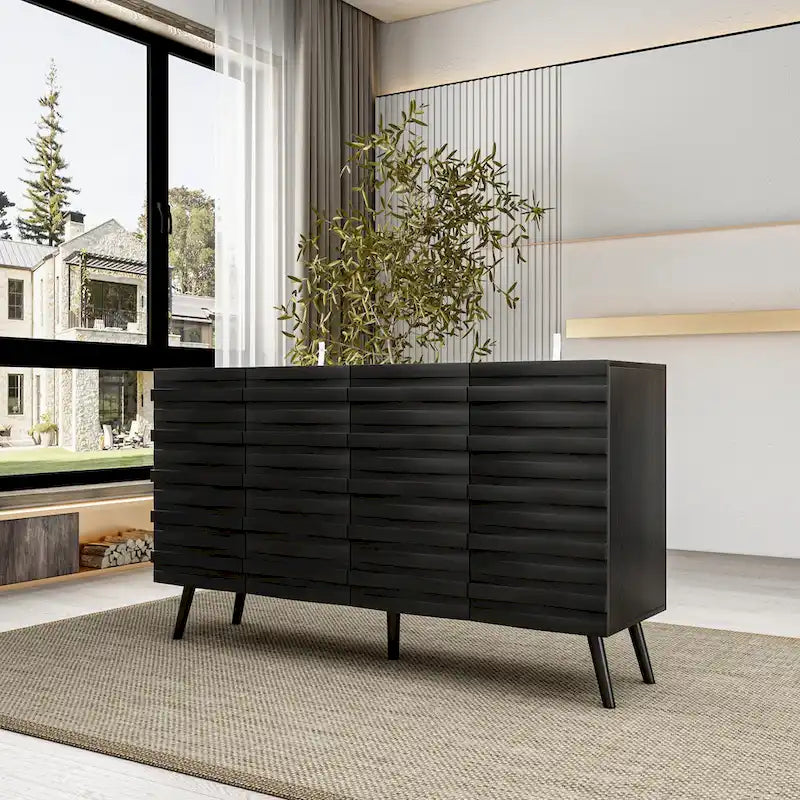 Modern Black Buffet Cabinet with Ample Storage Space Lacquer Sideboard