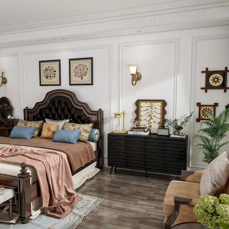 Modern Black Buffet Cabinet with Ample Storage Space Lacquer Sideboard