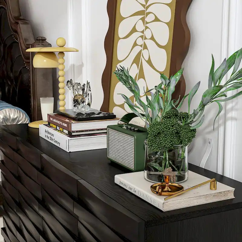 Modern Black Buffet Cabinet with Ample Storage Space Lacquer Sideboard