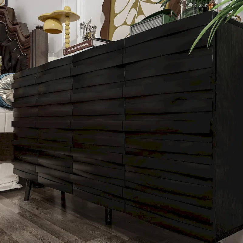 Modern Black Buffet Cabinet with Ample Storage Space Lacquer Sideboard