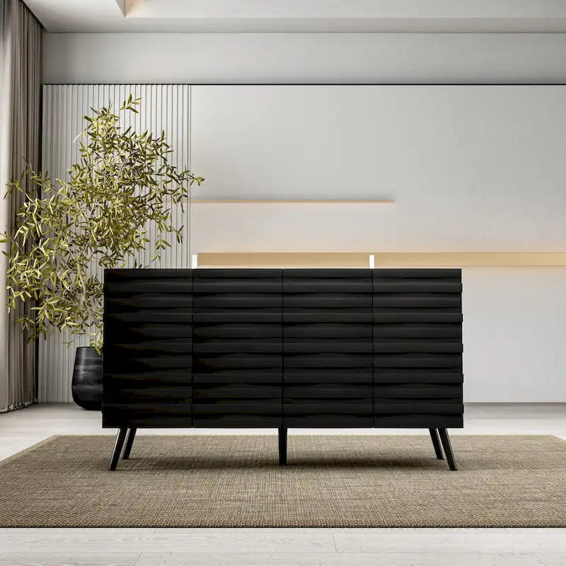 Modern Black Buffet Cabinet with Ample Storage Space Lacquer Sideboard