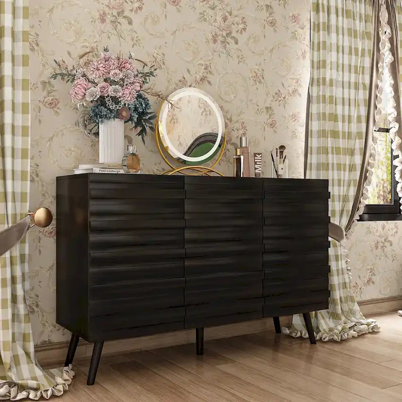 Modern Black Buffet Cabinet with Ample Storage Space Lacquer Sideboard