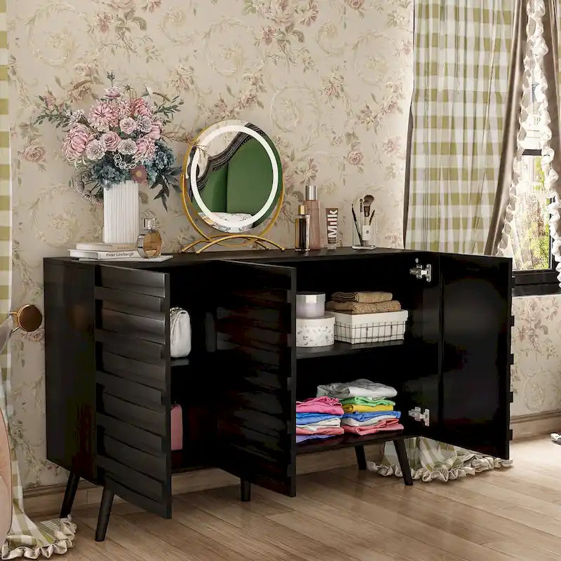 Modern Black Buffet Cabinet with Ample Storage Space Lacquer Sideboard