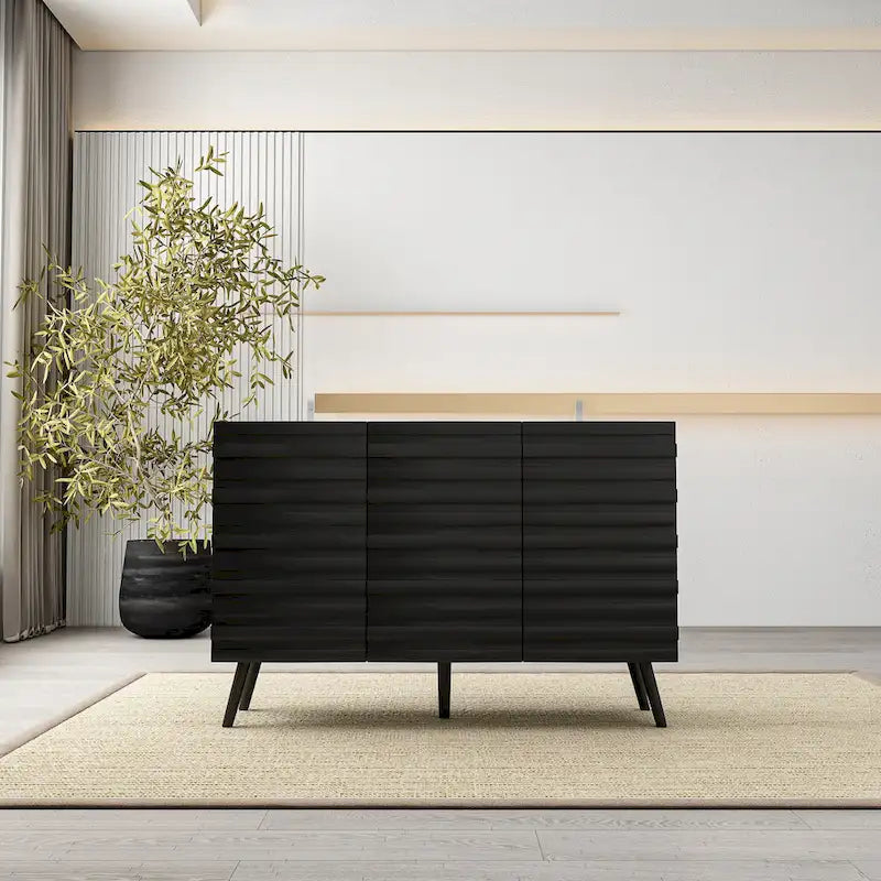 Modern Black Buffet Cabinet with Ample Storage Space Lacquer Sideboard