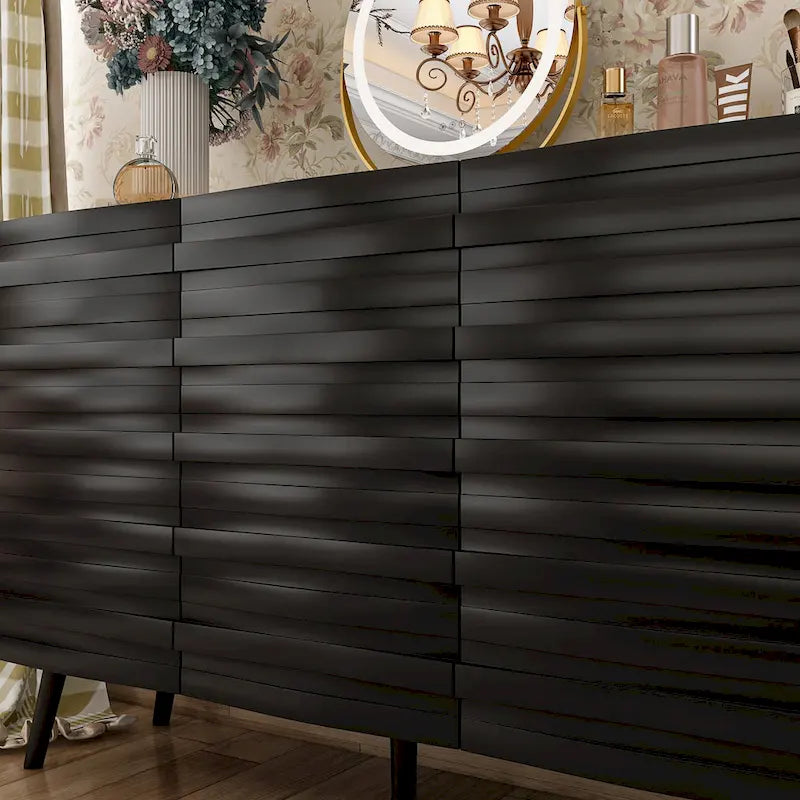 Modern Black Buffet Cabinet with Ample Storage Space Lacquer Sideboard