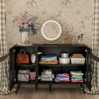 Modern Black Buffet Cabinet with Ample Storage Space Lacquer Sideboard