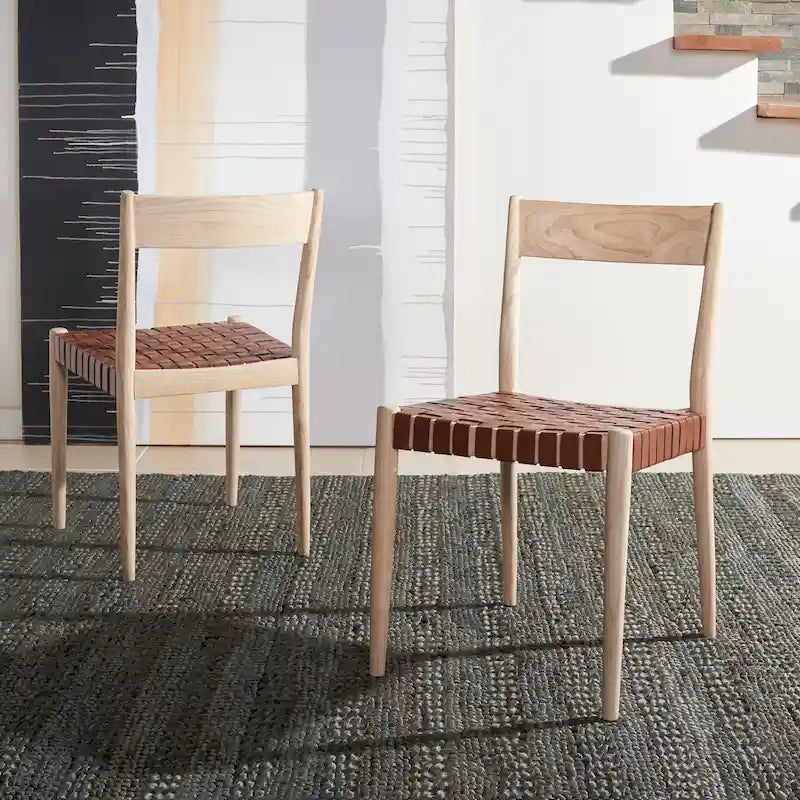 SAFAVIEH Myrle Leather Dining Room Chair (Set of 2) - 18.5 W x 20 L x 31.5 H - 19Wx20Dx32H