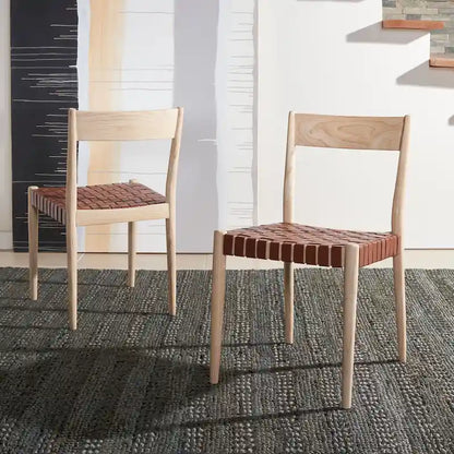 SAFAVIEH Myrle Leather Dining Room Chair (Set of 2) - 18.5 W x 20 L x 31.5 H - 19Wx20Dx32H