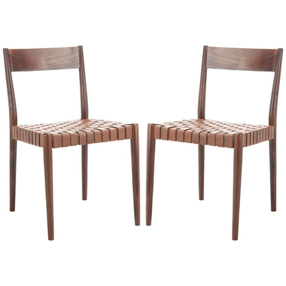 SAFAVIEH Myrle Leather Dining Room Chair (Set of 2) - 18.5 W x 20 L x 31.5 H - 19Wx20Dx32H