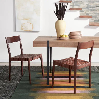 SAFAVIEH Myrle Leather Dining Room Chair (Set of 2) - 18.5 W x 20 L x 31.5 H - 19Wx20Dx32H