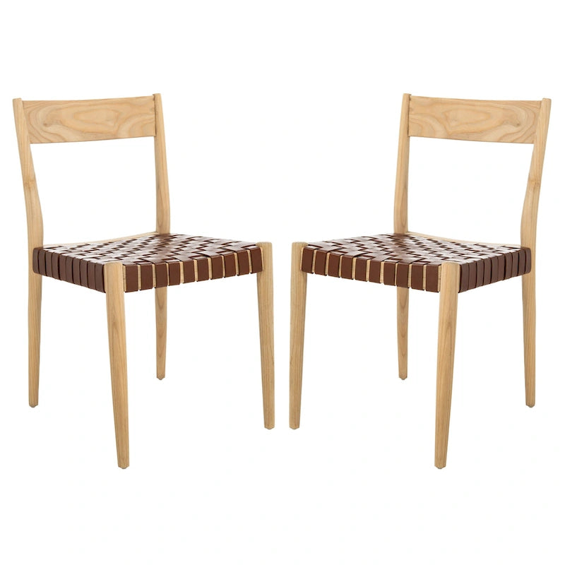 SAFAVIEH Myrle Leather Dining Room Chair (Set of 2) - 18.5 W x 20 L x 31.5 H - 19Wx20Dx32H