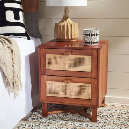 SAFAVIEH Dayana 2-Drawer Rattan Accent Table Nightstand