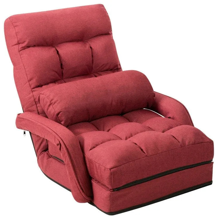 Folding Lazy Floor Chair Sofa with Armrests and Pillow-Red - 22 x 26 x 29 (L x W x H)