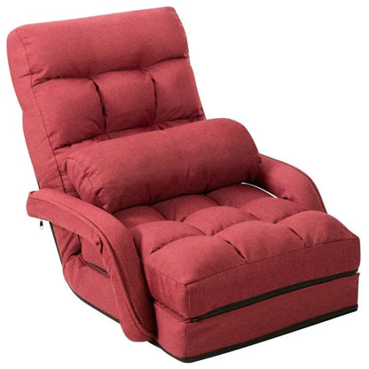 Folding Lazy Floor Chair Sofa with Armrests and Pillow-Red - 22 x 26 x 29 (L x W x H)