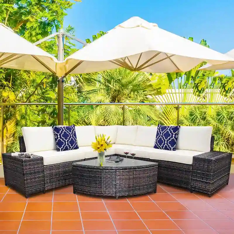 Gymax 6PCS Wicker Furniture Sectional Sofa Set w/ Cushions Off White - See details