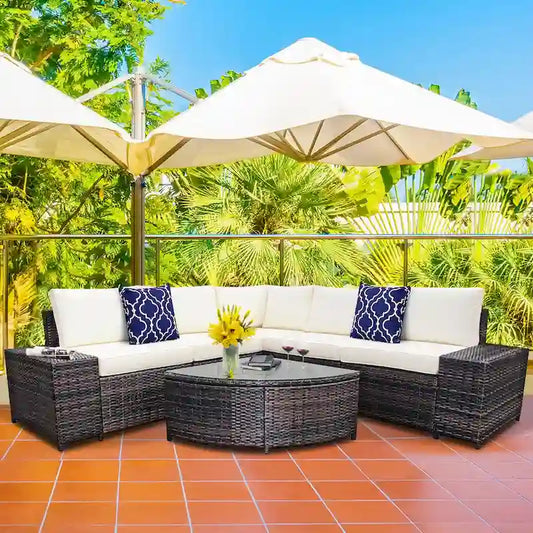 Gymax 6PCS Wicker Furniture Sectional Sofa Set w/ Cushions Off White - See details