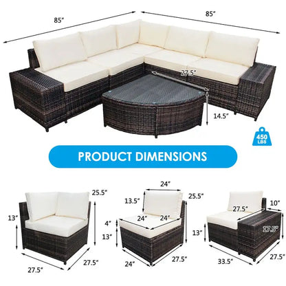 Gymax 6PCS Wicker Furniture Sectional Sofa Set w/ Cushions Off White - See details