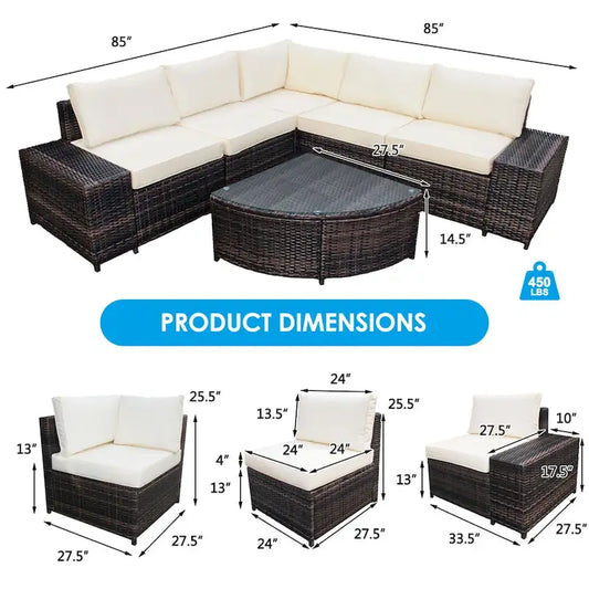 Gymax 6PCS Wicker Furniture Sectional Sofa Set w/ Cushions Off White - See details