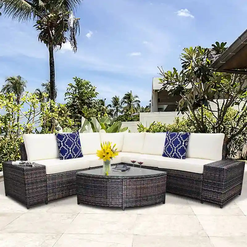 Gymax 6PCS Wicker Furniture Sectional Sofa Set w/ Cushions Off White - See details