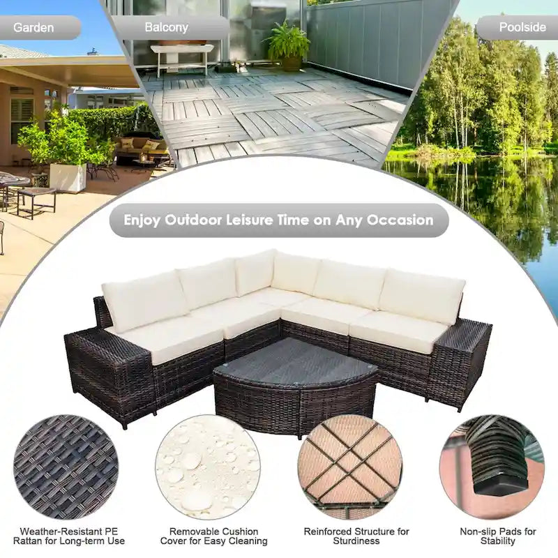 Gymax 6PCS Wicker Furniture Sectional Sofa Set w/ Cushions Off White - See details