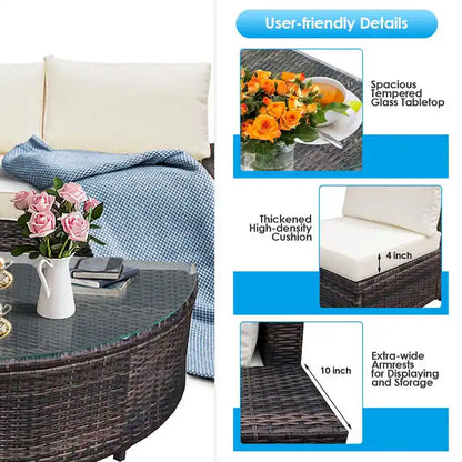 Gymax 6PCS Wicker Furniture Sectional Sofa Set w/ Cushions Off White - See details