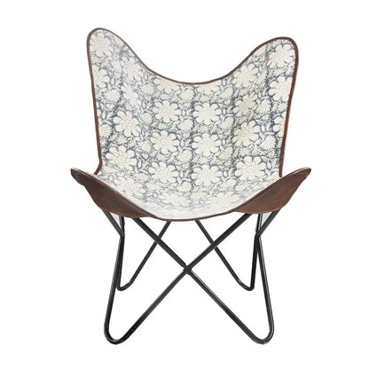 37 Blue and White Floral Faux Leather Sling-Style Butterfly Chair