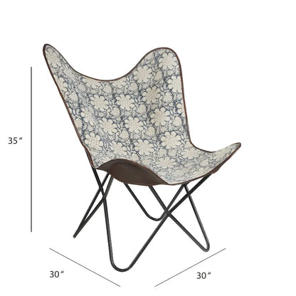 37 Blue and White Floral Faux Leather Sling-Style Butterfly Chair