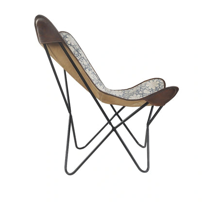 37 Blue and White Floral Faux Leather Sling-Style Butterfly Chair