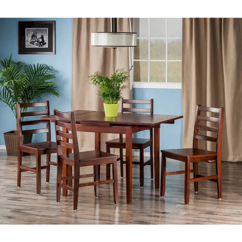 5-Pc Extendable Table with Ladder-back Chairs, Walnut
