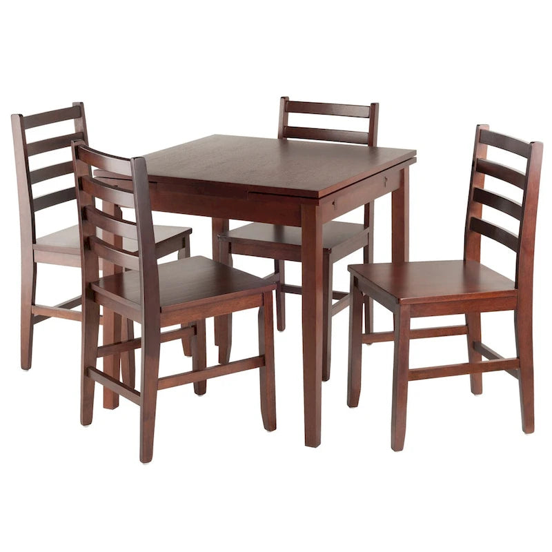 5-Pc Extendable Table with Ladder-back Chairs, Walnut